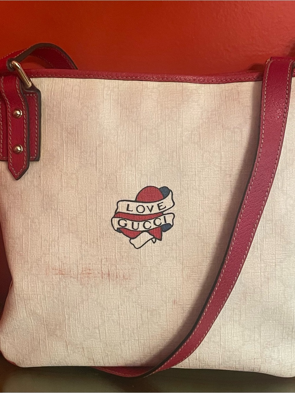Gucci White GG Love Heart Tattoo Collection Crossbody Bag